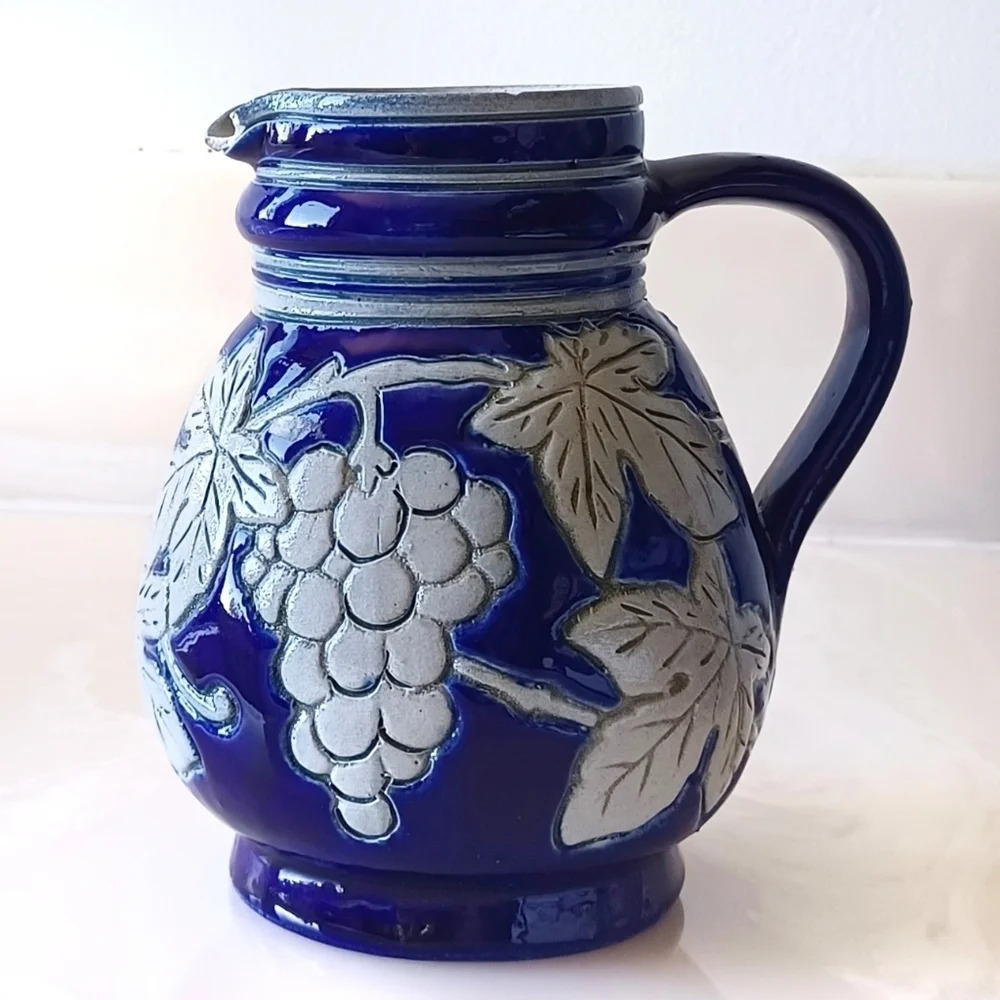 Betschdorf French Colbalt Blue Stoneware Pitcher